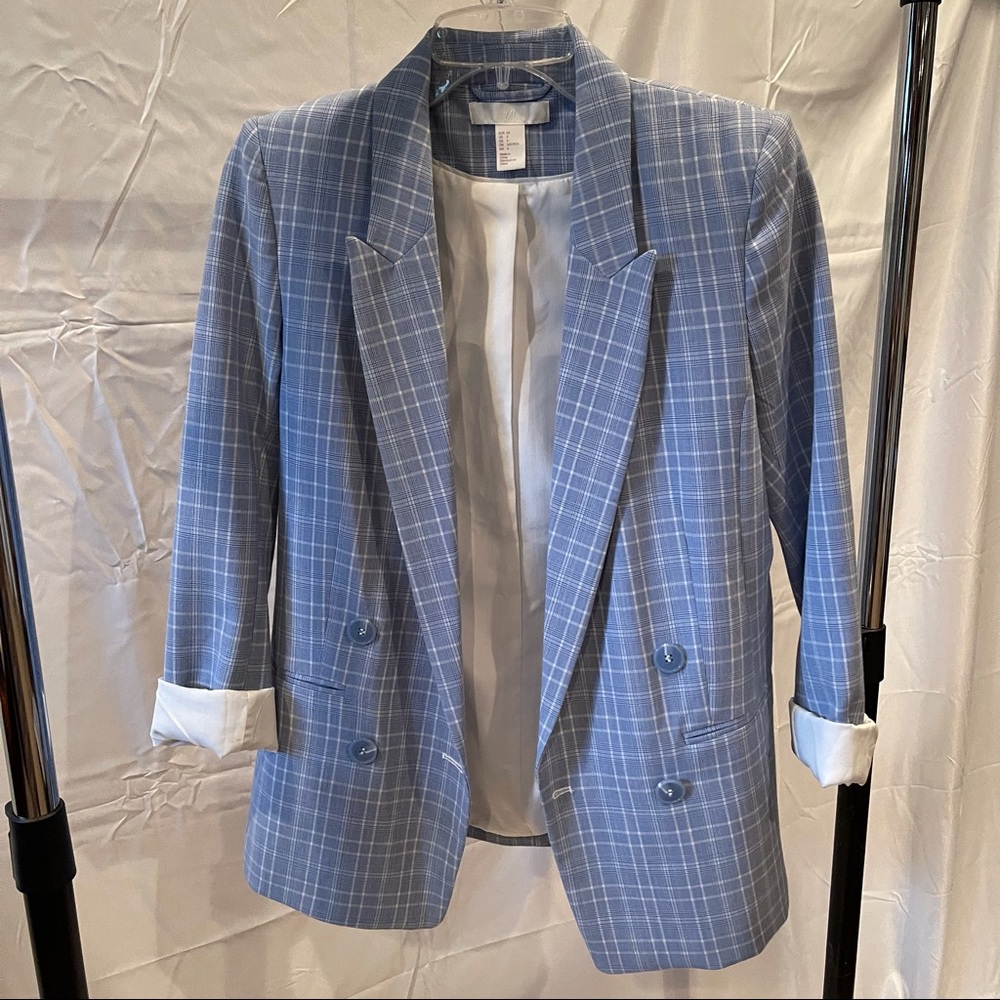 H&M blue plaid blazer